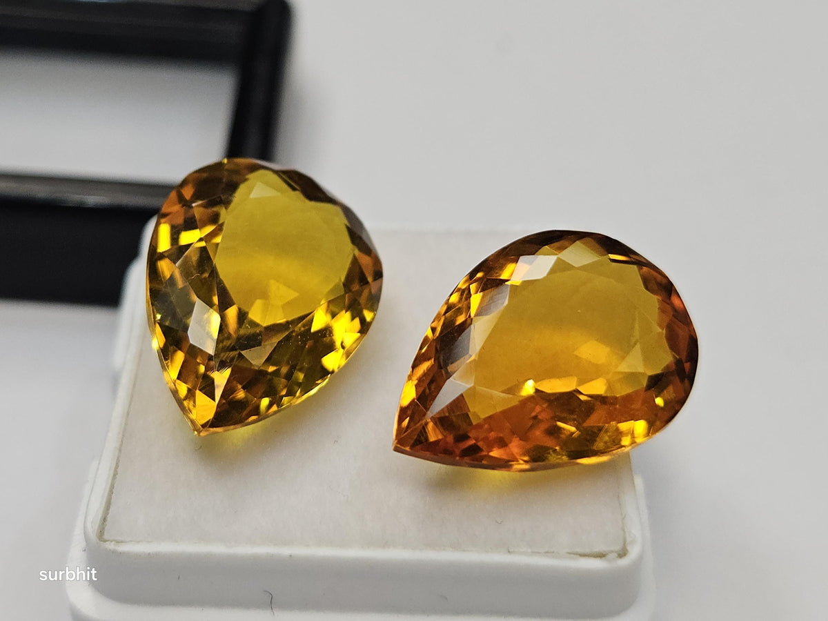 Certified Pear Cut Yellow Citrine Gemstones – 18-19 Ct Loose Pair for Jewelry