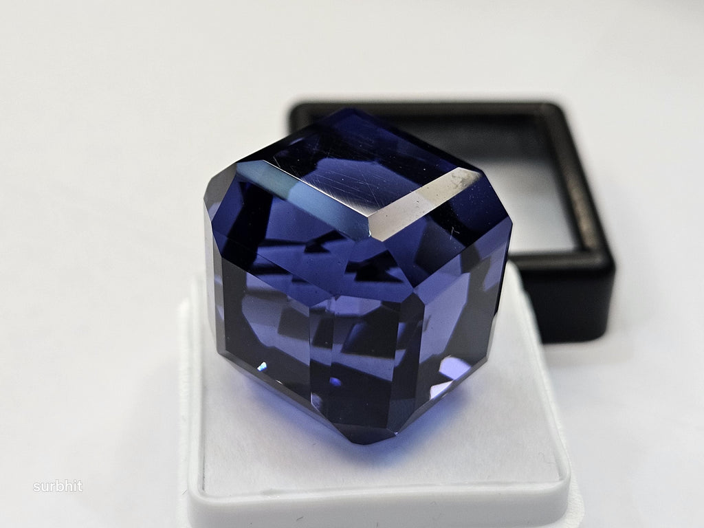 Blue Tanzanite Cube Cut Gemstone, 65 ct Faceted Stone