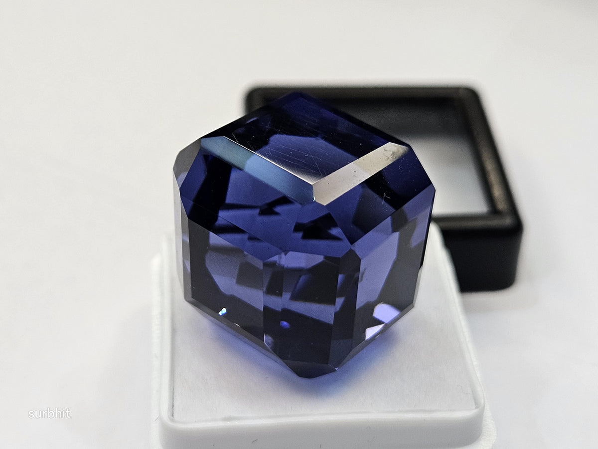 Blue Tanzanite Cube Cut Gemstone, 65 ct Faceted Stone