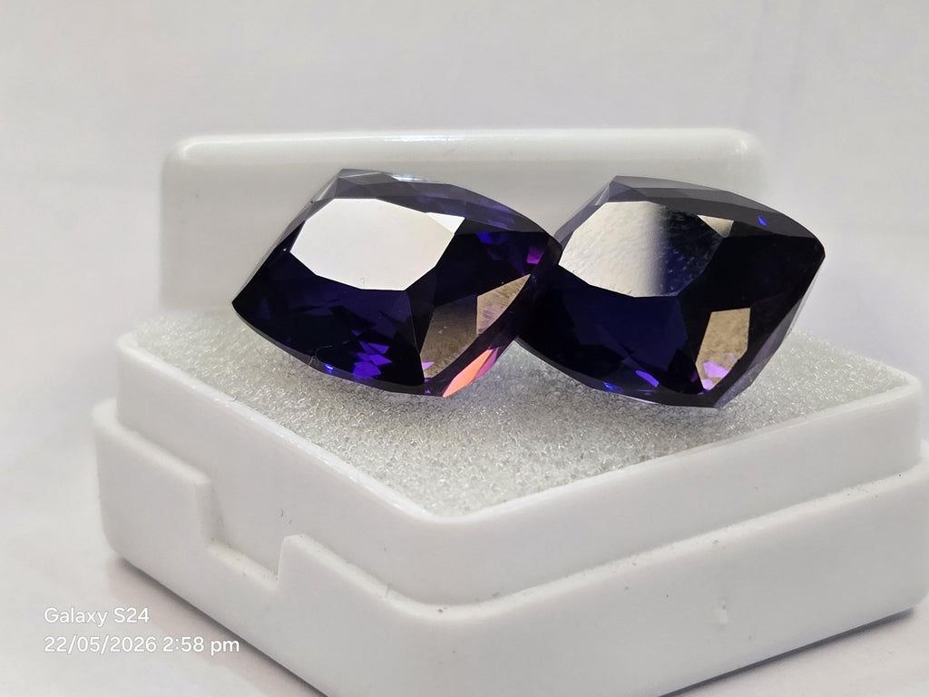 Certified Blue Tanzanite Gemstones, 26-27 Ct Cushion Cut Matching Pair for Jewelry Making
