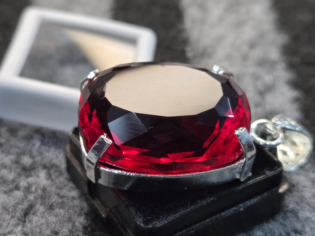 Red Topaz Pendant, 77-78 Ct Cushion Cut Gemstone Lab-Created