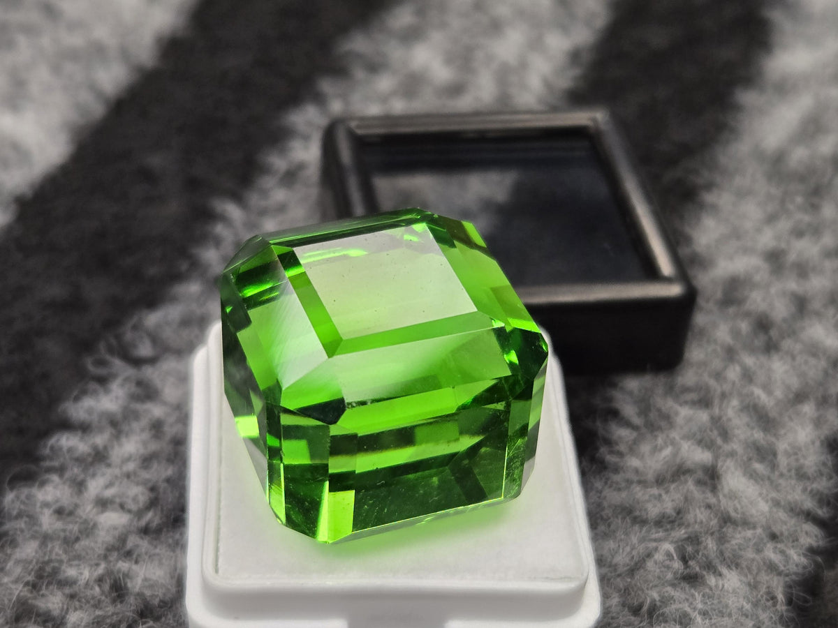 Cube Cut Green Topaz Gemstone, Lab Created, 70+ Carats