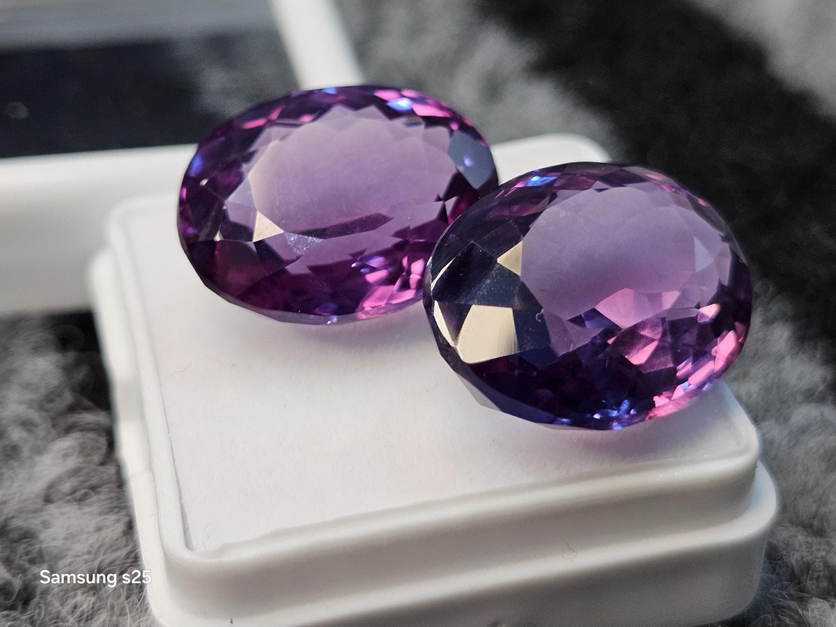 32+ Ct Certified Alexandrite Pair – Oval Cut Color-Change Rare Collector Gemstones