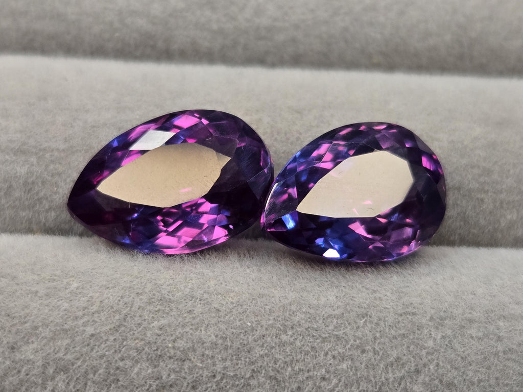 Pear Cut Alexandrite Gemstone Pair, 15+ Carat Color Change