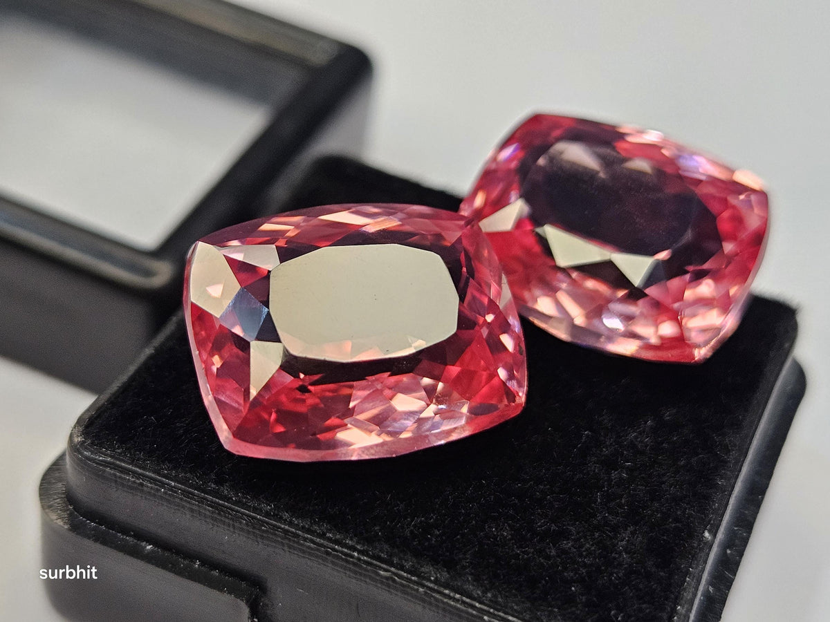 Padparadscha Sapphire Pair, 26-27 ct Cushion Cut Loose Gemstones