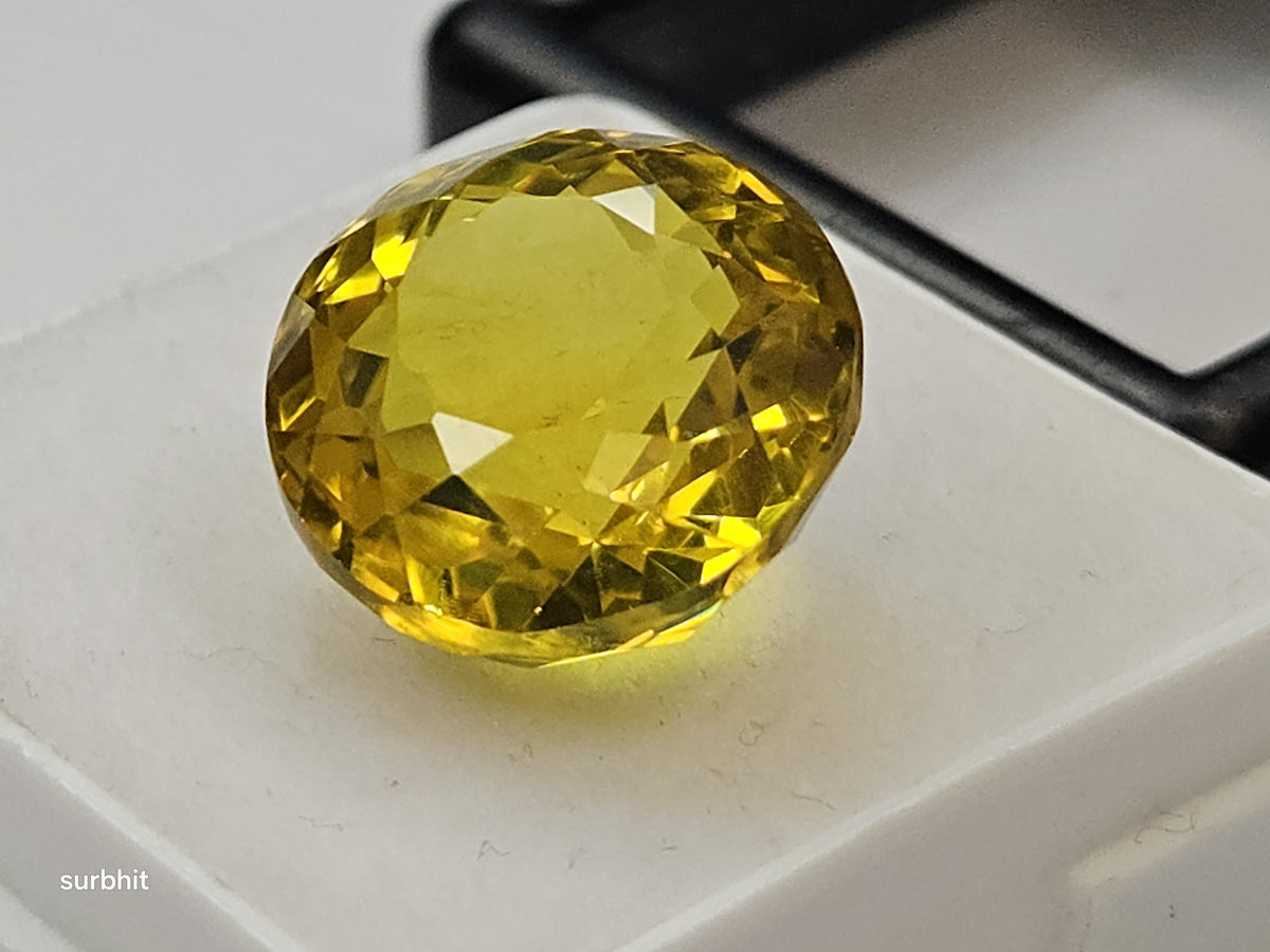 Certified Ceylon Yellow Sapphire Round Cut Gemstone, 13 Carat Pukhraj for Jewelry
