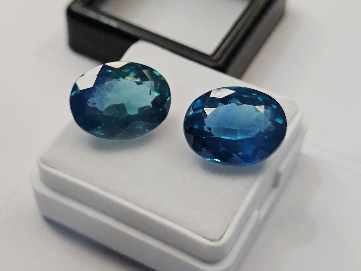 Ocean Blue Paraiba Tourmaline Oval Gemstone, 17-18 Carat Loose Stone (2 Pcs)