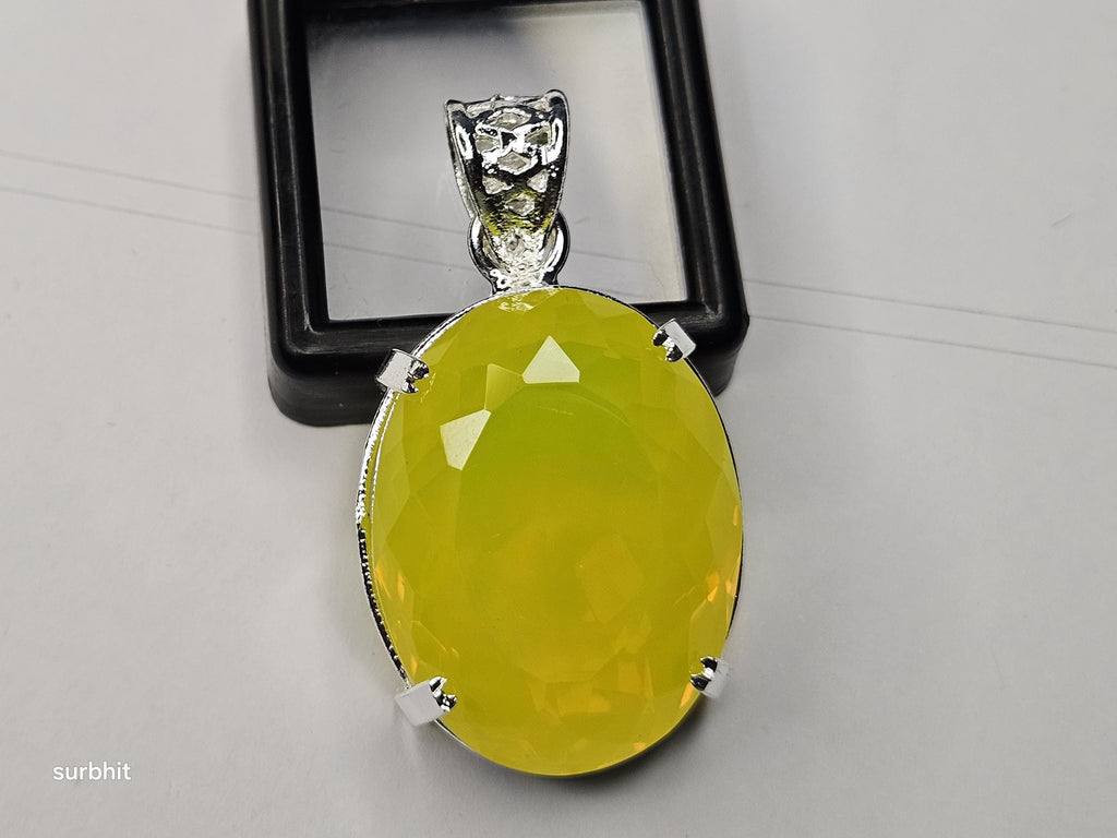 Yellow Opal Locket Pendant, Oval Cut Gemstone, Statement Necklace, Brazil Origin