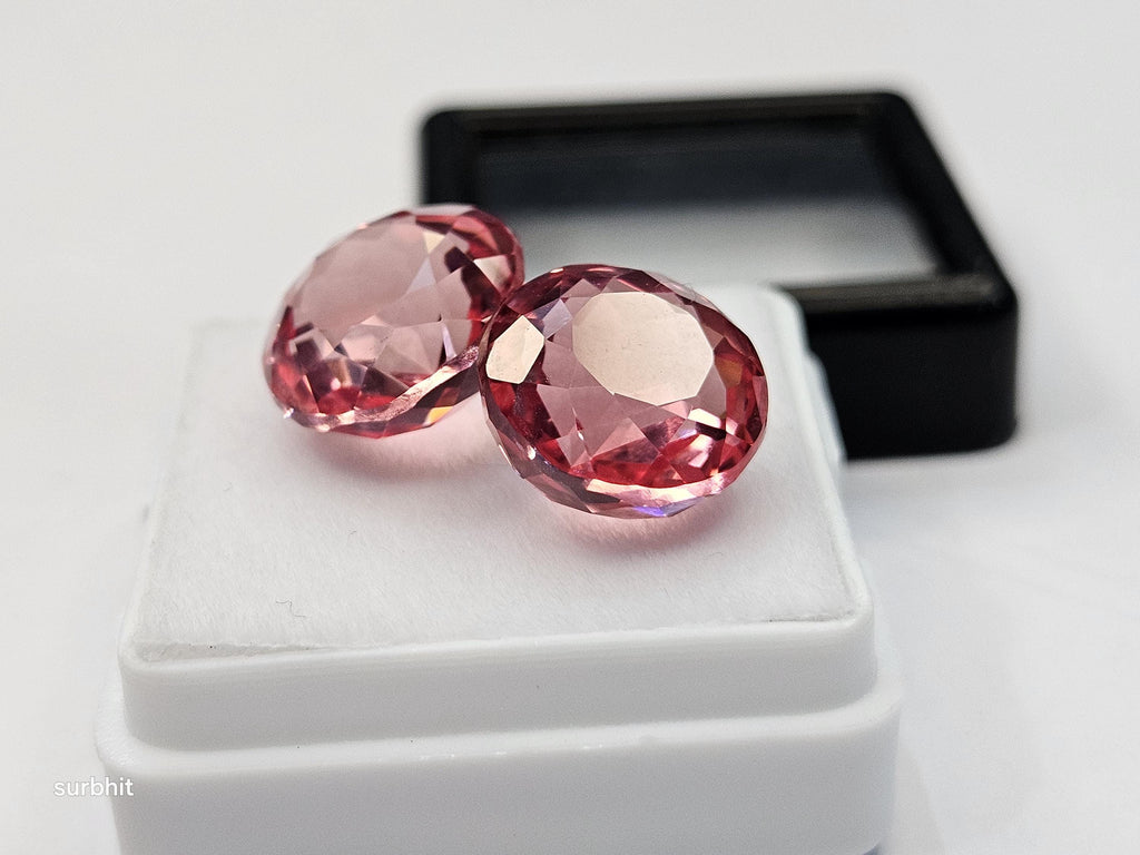 Padparadscha Sapphire Pair, 18-20 Ct Round Cut Loose Gemstones
