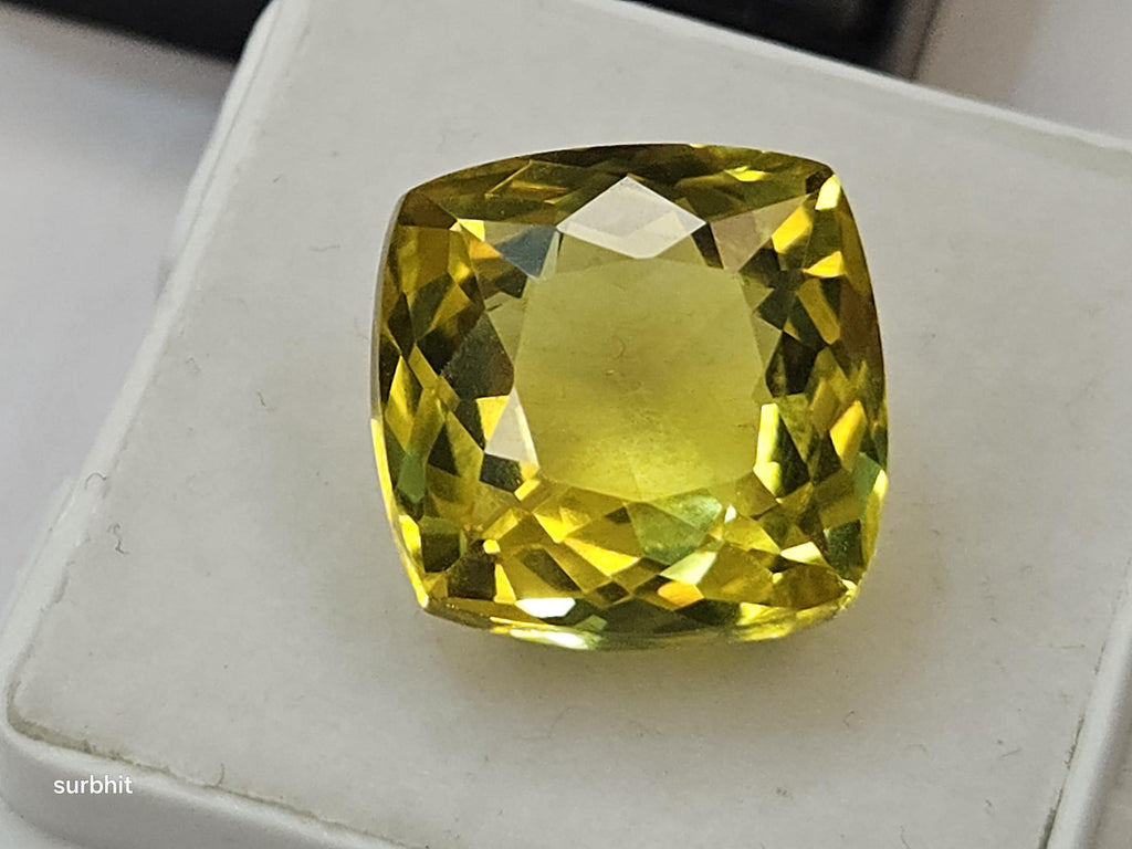 Certified Ceylon Yellow Sapphire Cushion Cut Gemstone (13-14 Ct) for Rings, Pendants