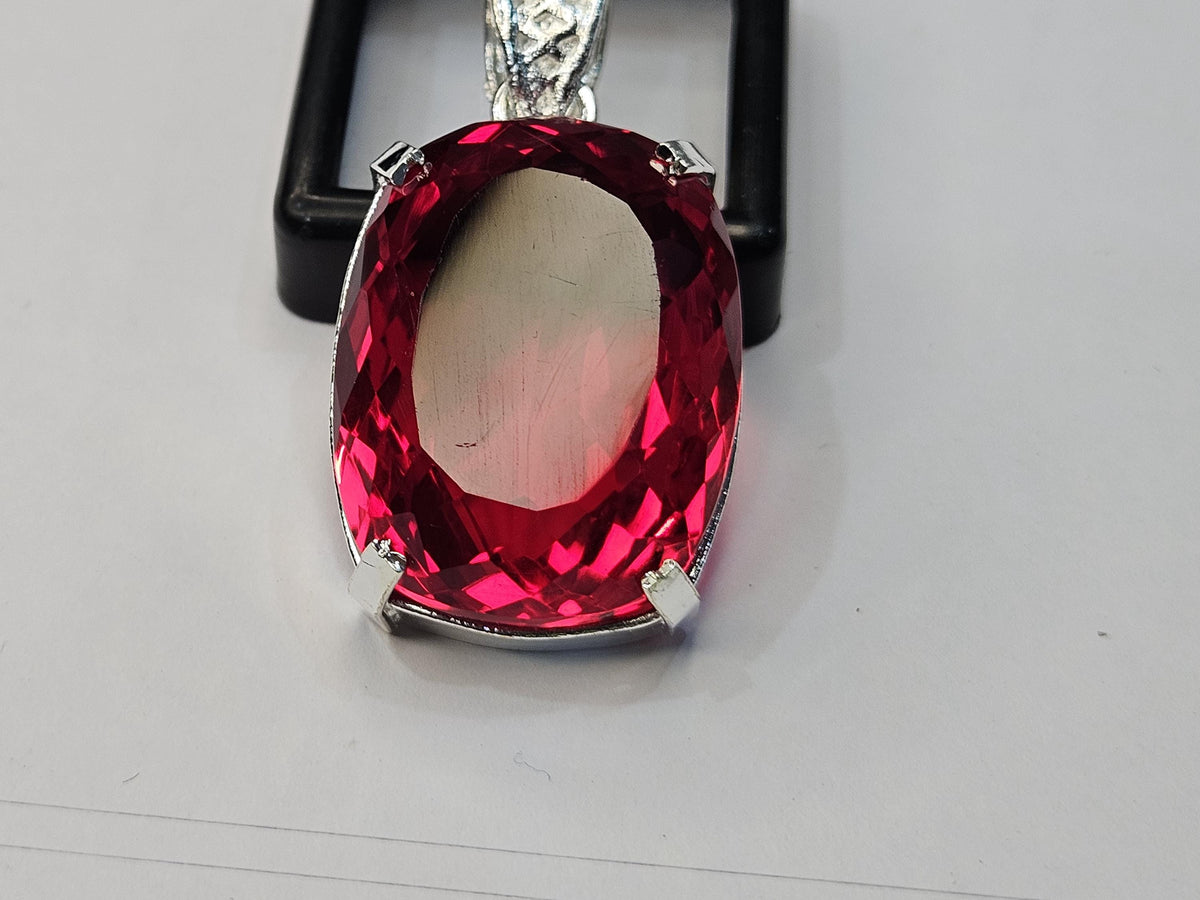 Red Topaz Locket Pendant, Lab-Created Cushion Cut 77+ ct Gemstone