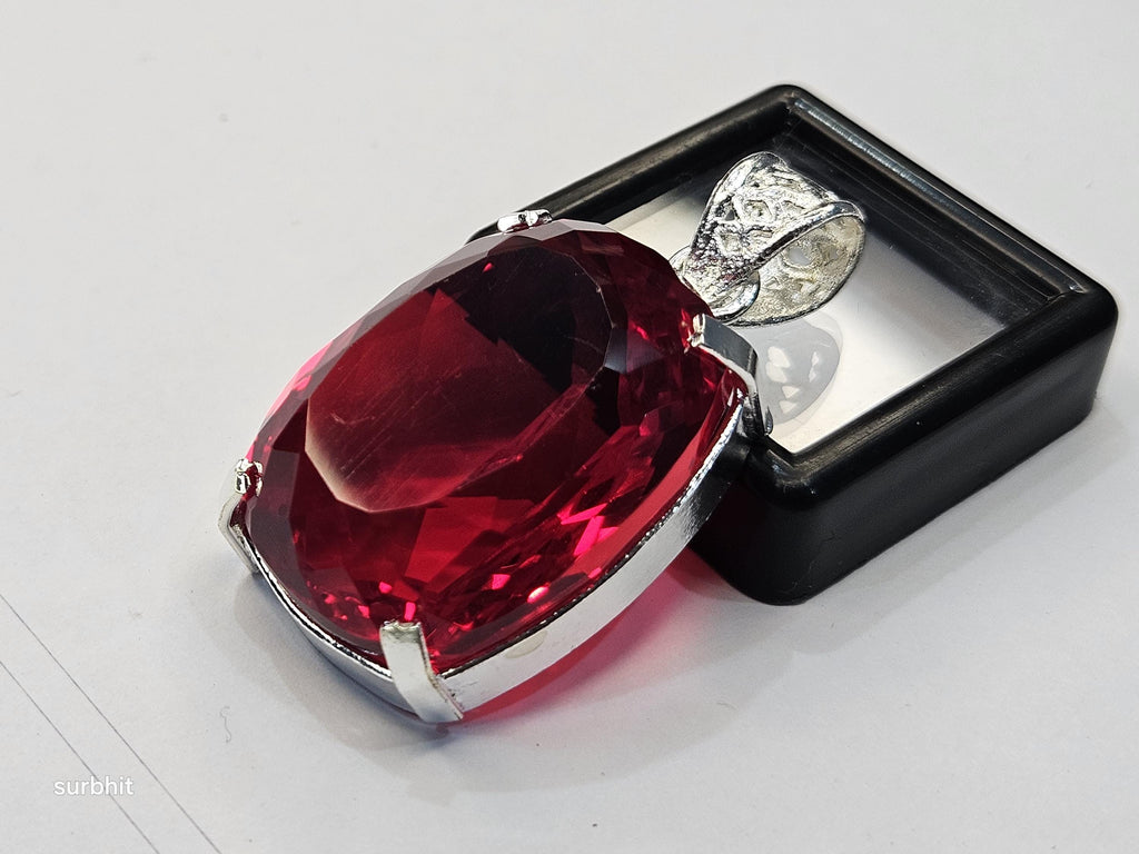 Red Topaz Locket Pendant, Lab-Created Cushion Cut 77+ ct Gemstone
