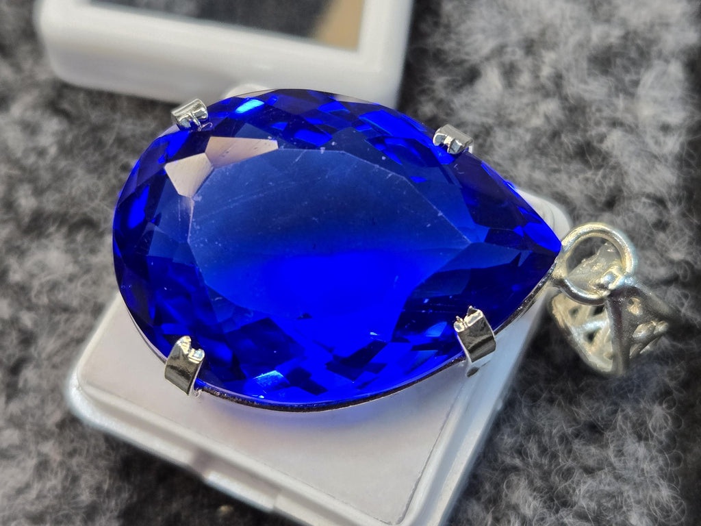 Blue Topaz Pear Cut Pendant, 70-74 Ct Brazilian Gemstone Locket