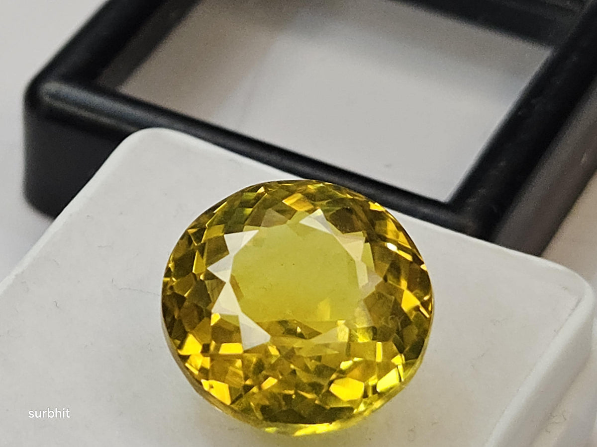 Certified Ceylon Yellow Sapphire Round Cut Gemstone, 13 Carat Pukhraj for Jewelry