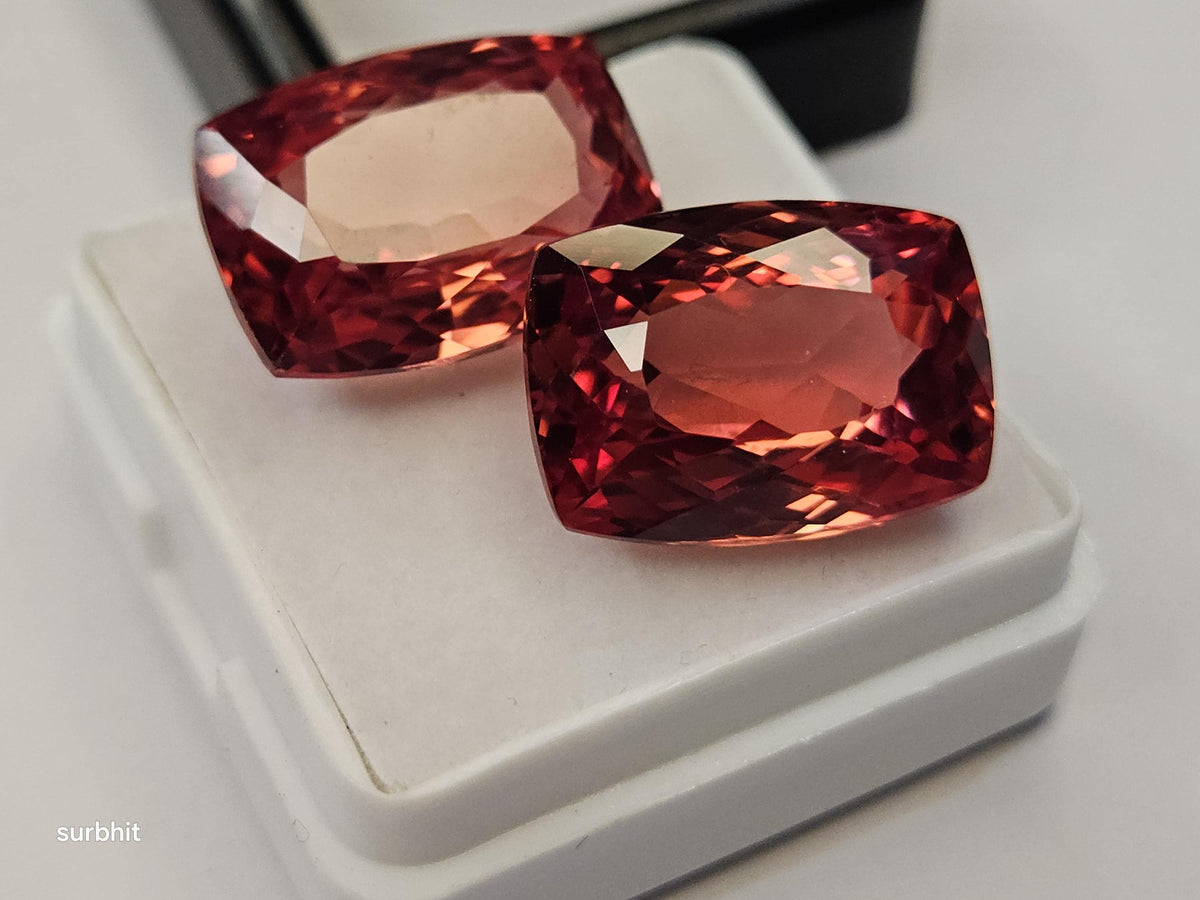 Certified Padparadscha Sapphire Gemstones, Cushion Cut, 27-28 Ct Loose Stones for Rings