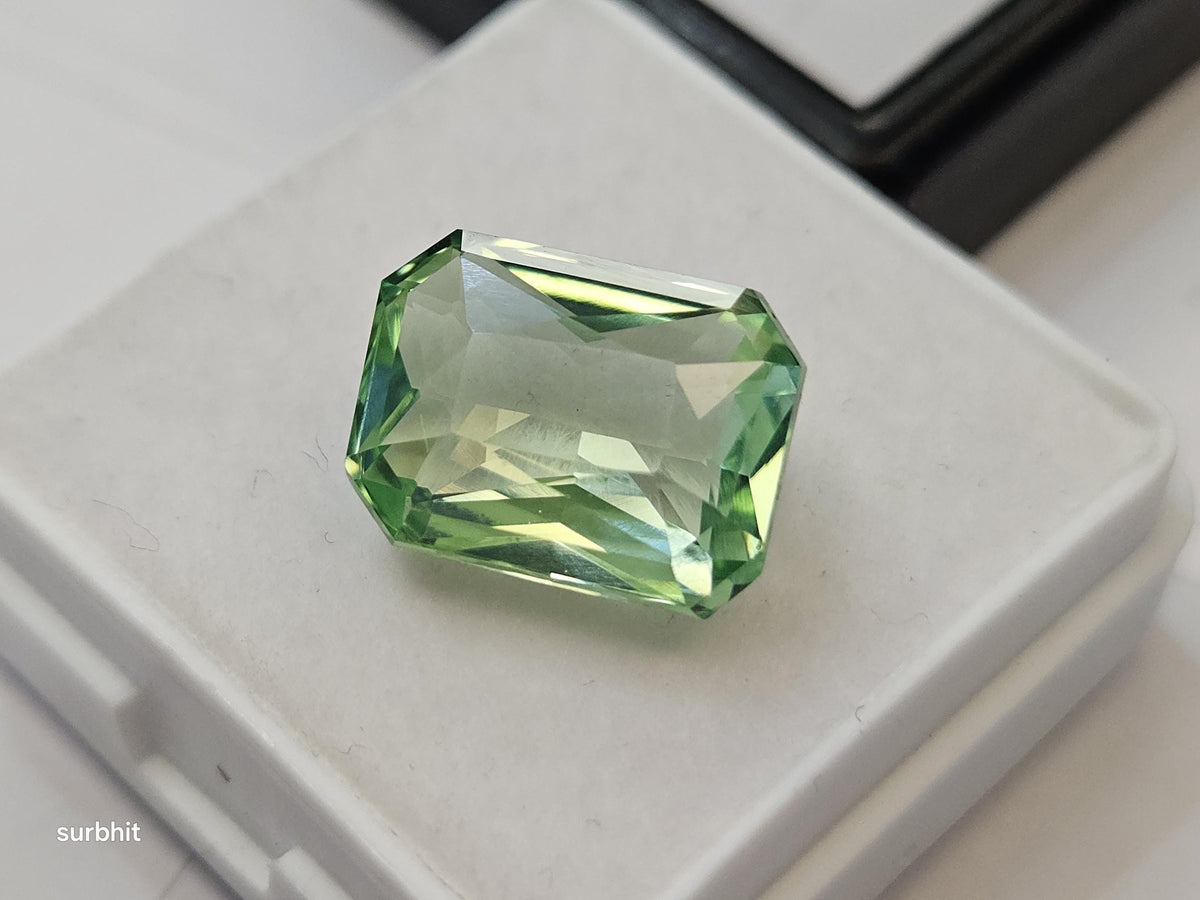 Mint Green Tourmaline Emerald Cut Gemstone – 8-9 Ct Certified Loose Stone for Jewelry Making