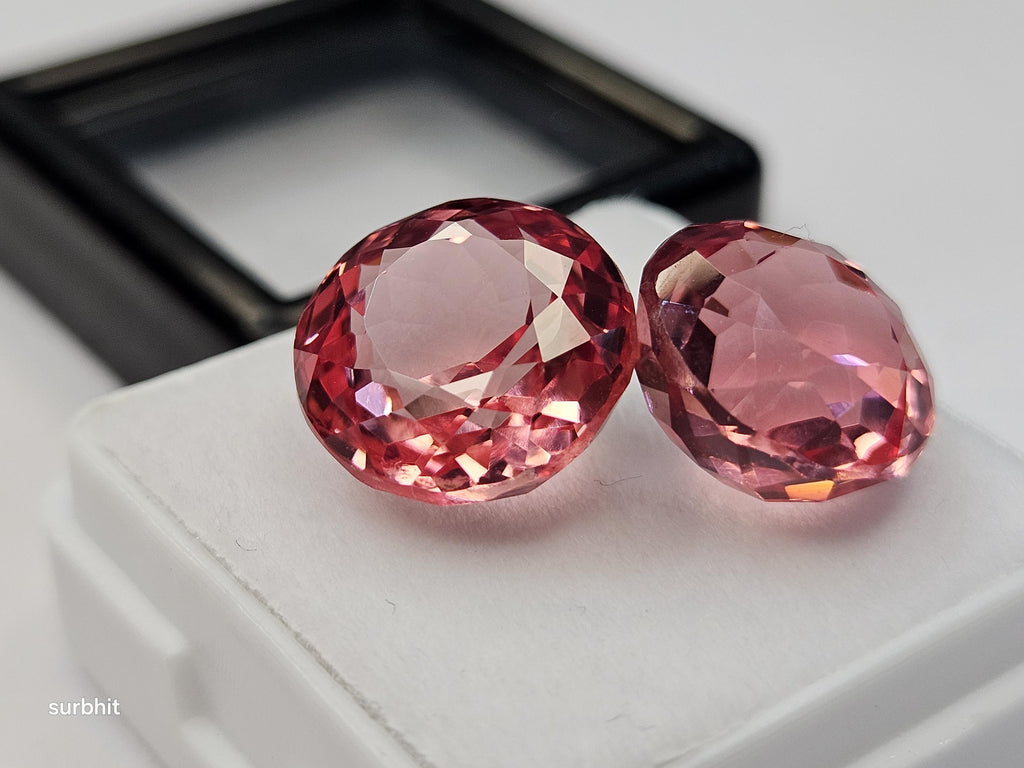 Padparadscha Sapphire Pair, 18-20 Ct Round Cut Loose Gemstones