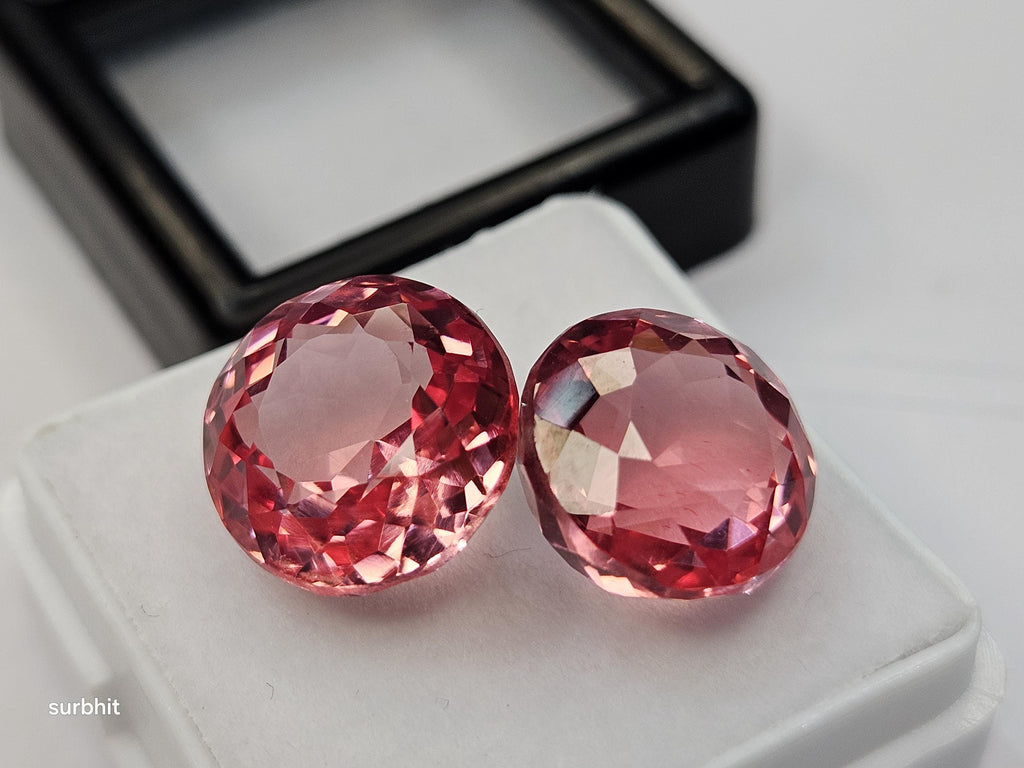 Padparadscha Sapphire Pair, 18-20 Ct Round Cut Loose Gemstones