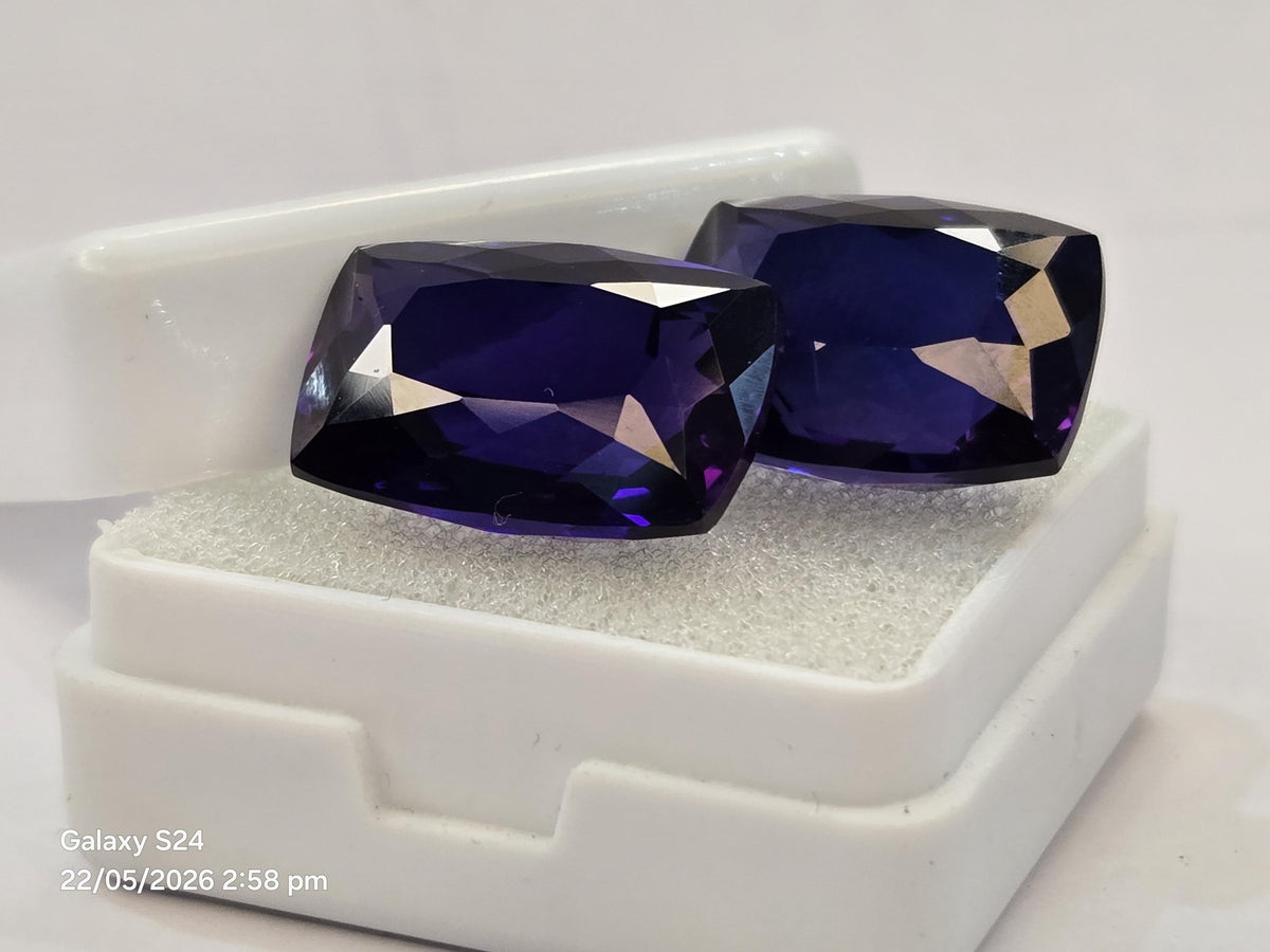 Certified Blue Tanzanite Gemstones, 26-27 Ct Cushion Cut Matching Pair for Jewelry Making