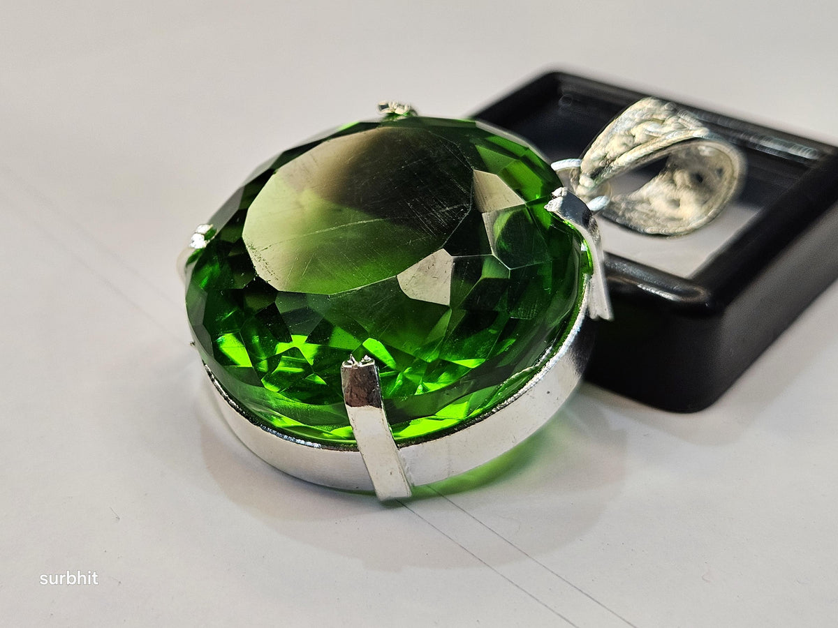 Lab-Created Green Topaz Pendant, Round Cut (80-81 Ct) Certified