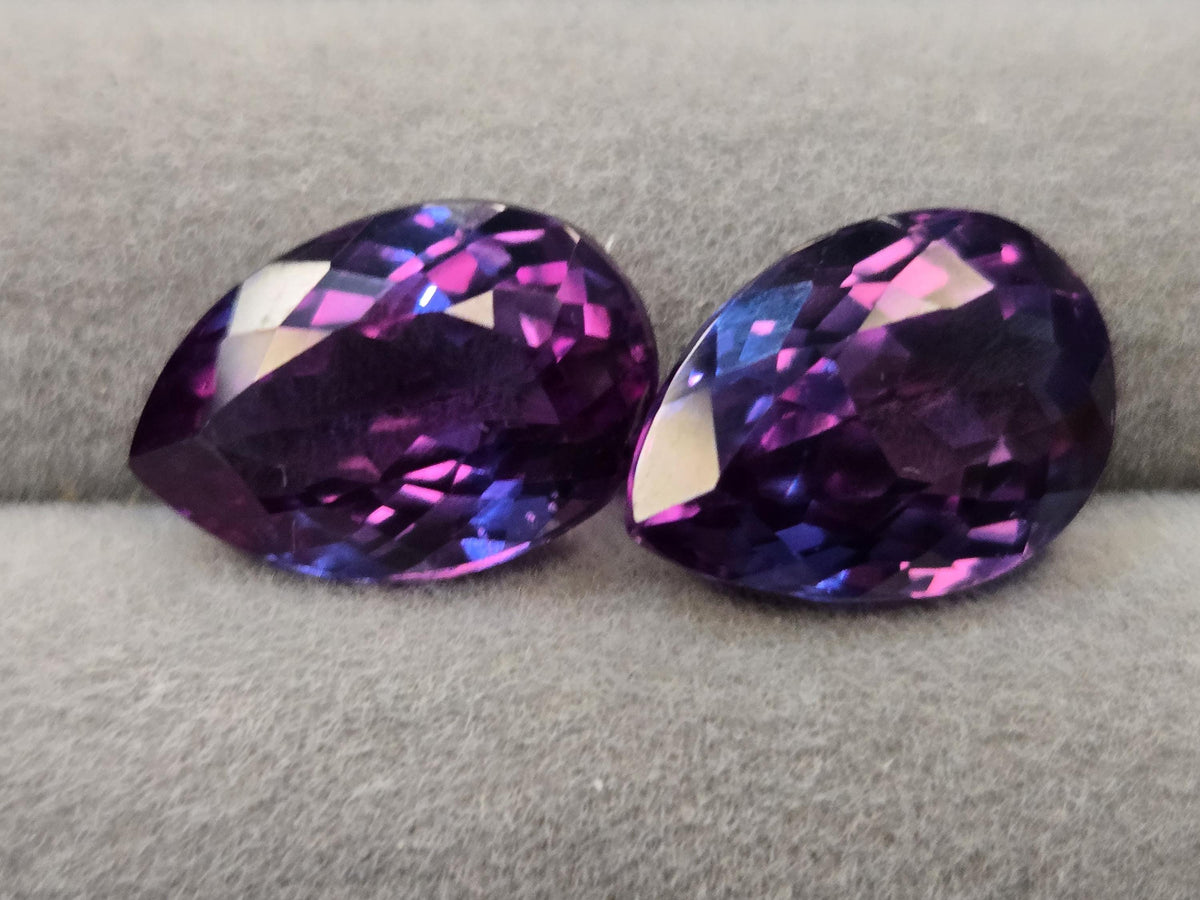 Pear Cut Alexandrite Gemstone Pair, 15+ Carat Color Change