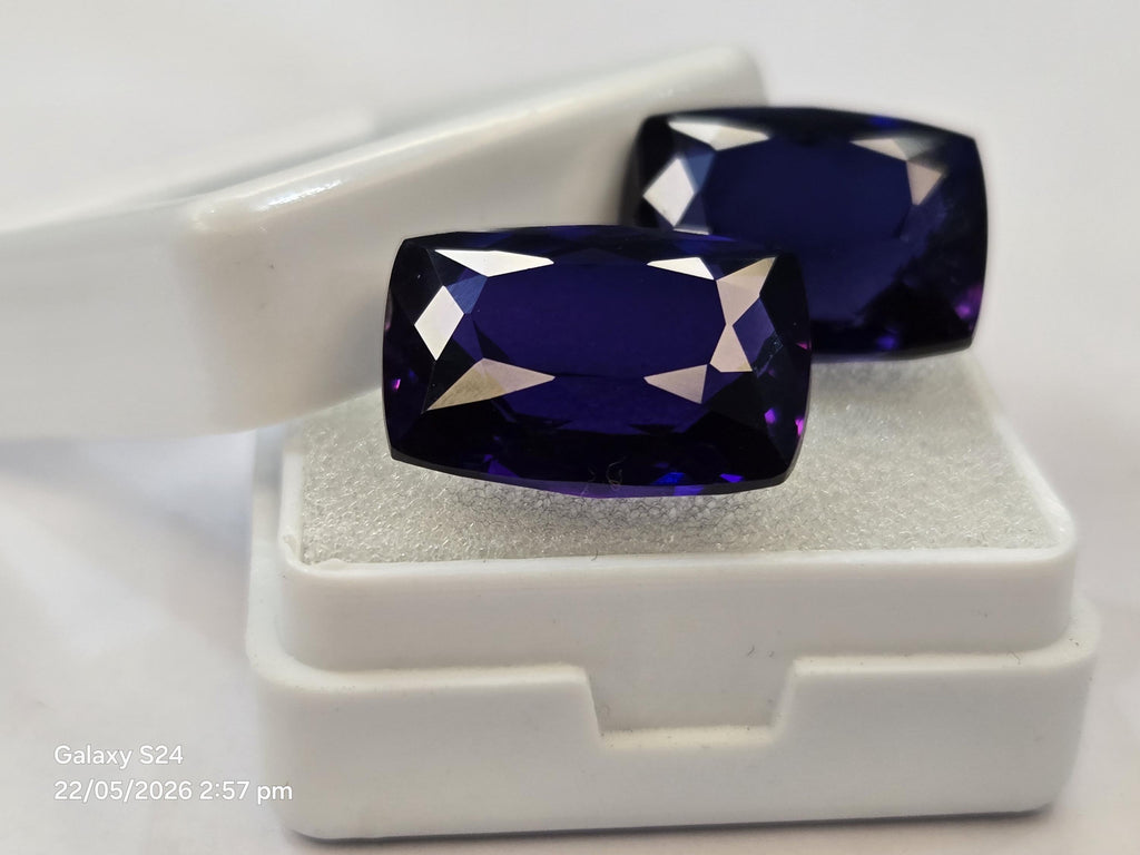 Certified Blue Tanzanite Gemstones, 26-27 Ct Cushion Cut Matching Pair for Jewelry Making