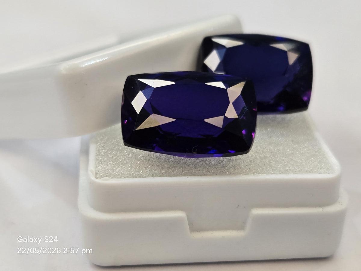 Certified Blue Tanzanite Gemstones, 26-27 Ct Cushion Cut Matching Pair for Jewelry Making