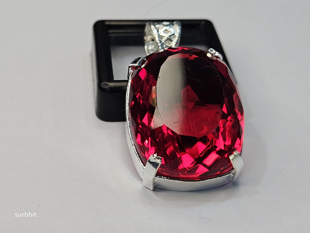 Red Topaz Locket Pendant, Lab-Created Cushion Cut 77+ ct Gemstone