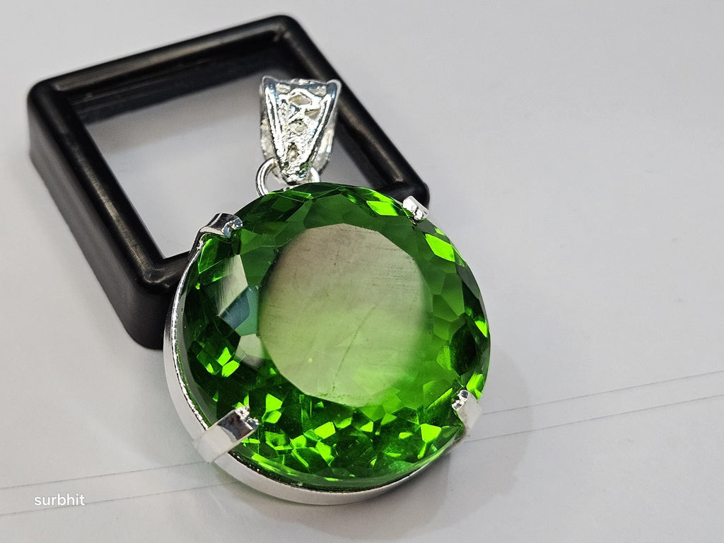 Lab-Created Green Topaz Pendant, Round Cut (80-81 Ct) Certified