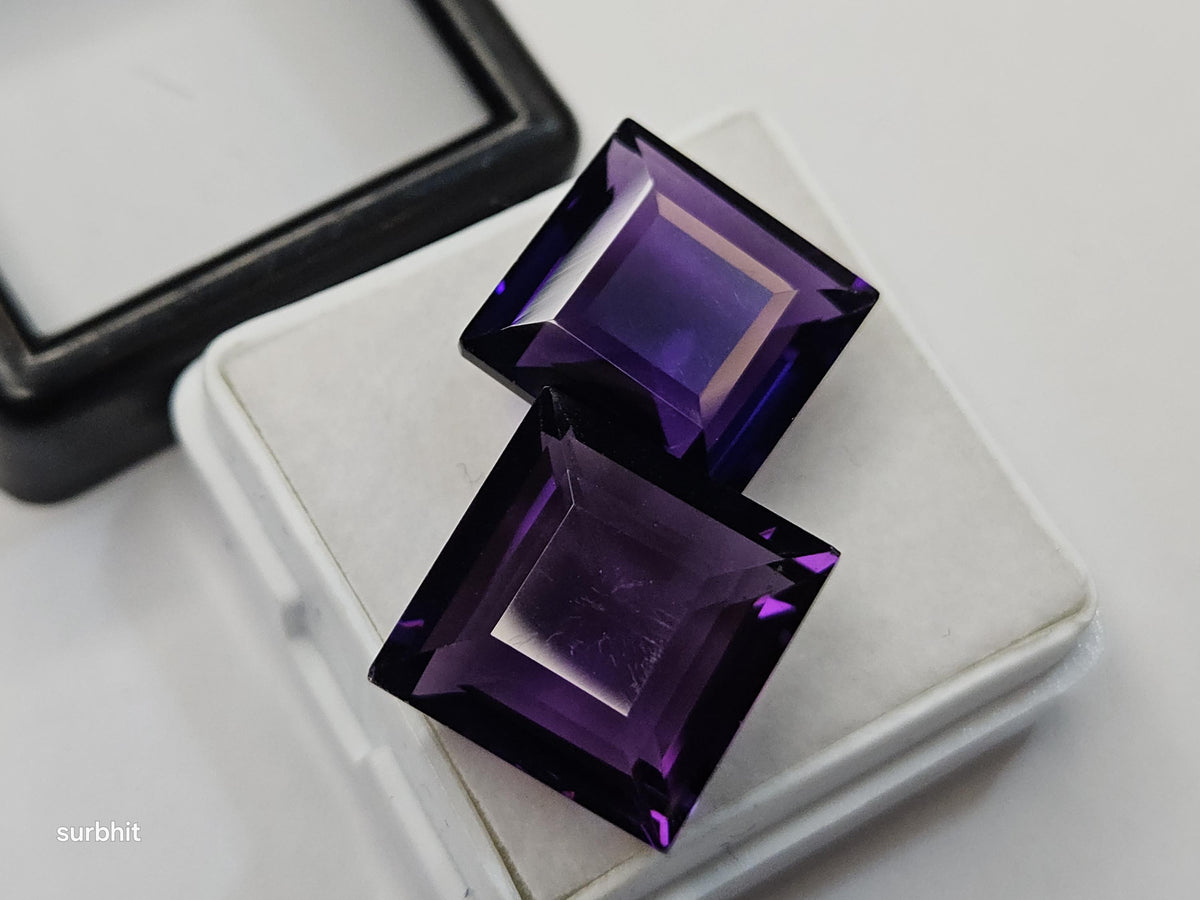 Lab Created Amethyst Princess Cut Gemstones Pair, Purple Loose Stone for Jewelry Making