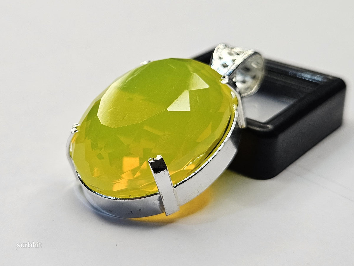 Yellow Opal Locket Pendant, Oval Cut Gemstone, Statement Necklace, Brazil Origin