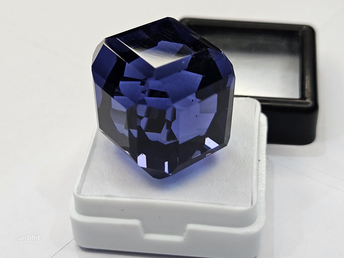 Blue Tanzanite Cube Cut Gemstone, 65 ct Faceted Stone