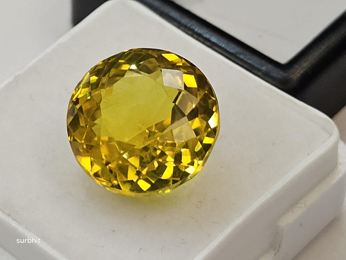 Certified Ceylon Yellow Sapphire Round Cut Gemstone, 13 Carat Pukhraj for Jewelry
