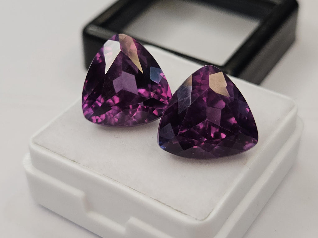 Natural Alexandrite Gemstone Pair: Trillion Cut Color Change, Brazil Origin