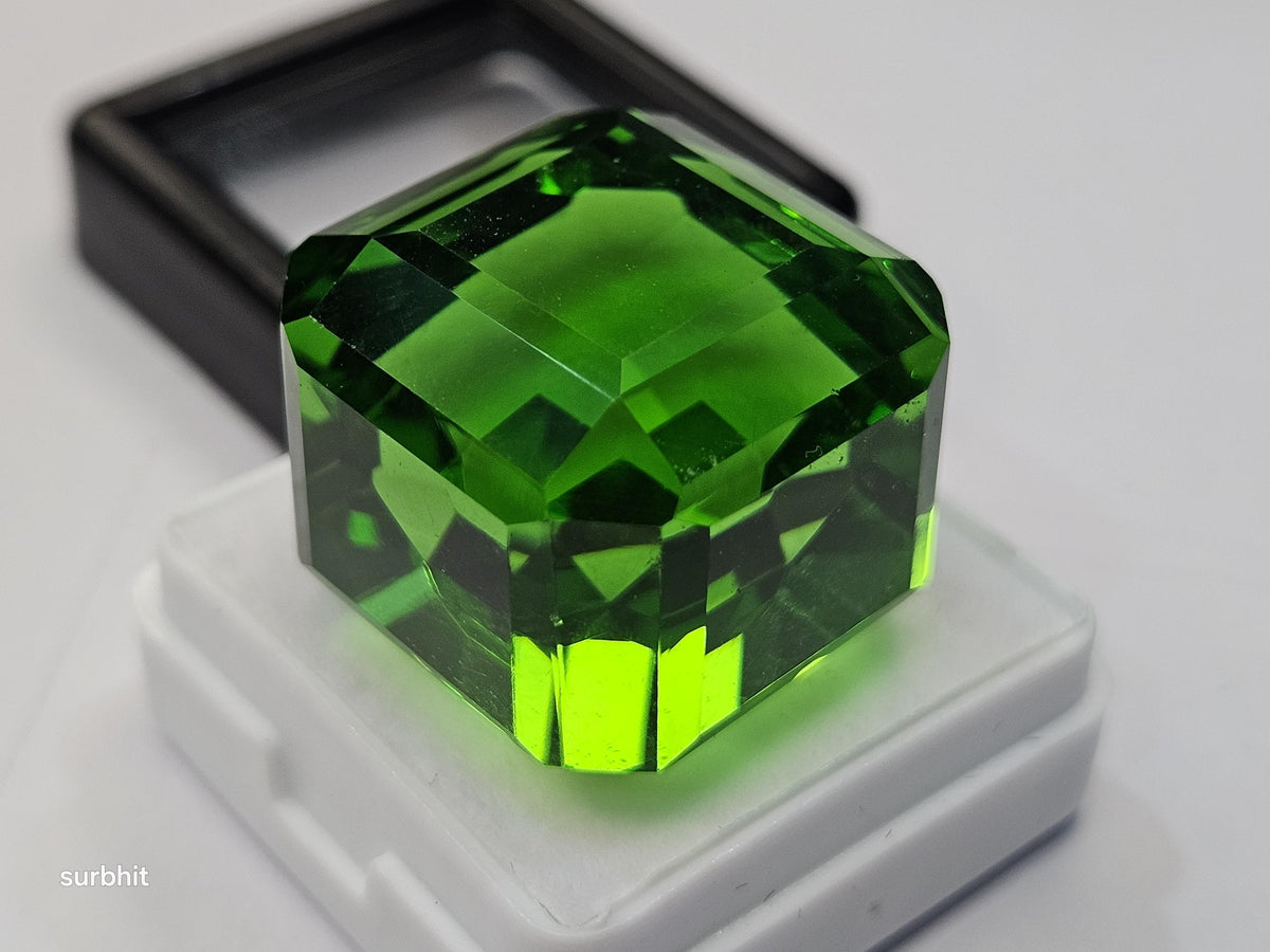 Cube Cut Green Topaz Gemstone, Lab Created, 72-74 Carats