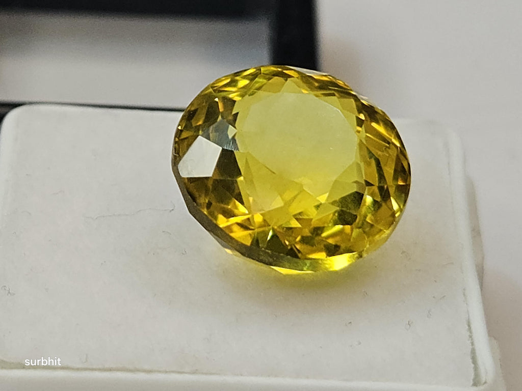 Certified Ceylon Yellow Sapphire Round Cut Gemstone, 13 Carat Pukhraj for Jewelry