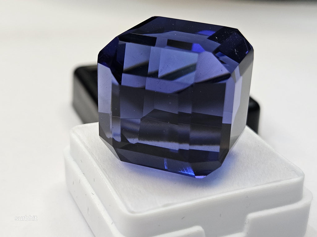 Blue Tanzanite Cube Cut Gemstone, 65 ct Faceted Stone