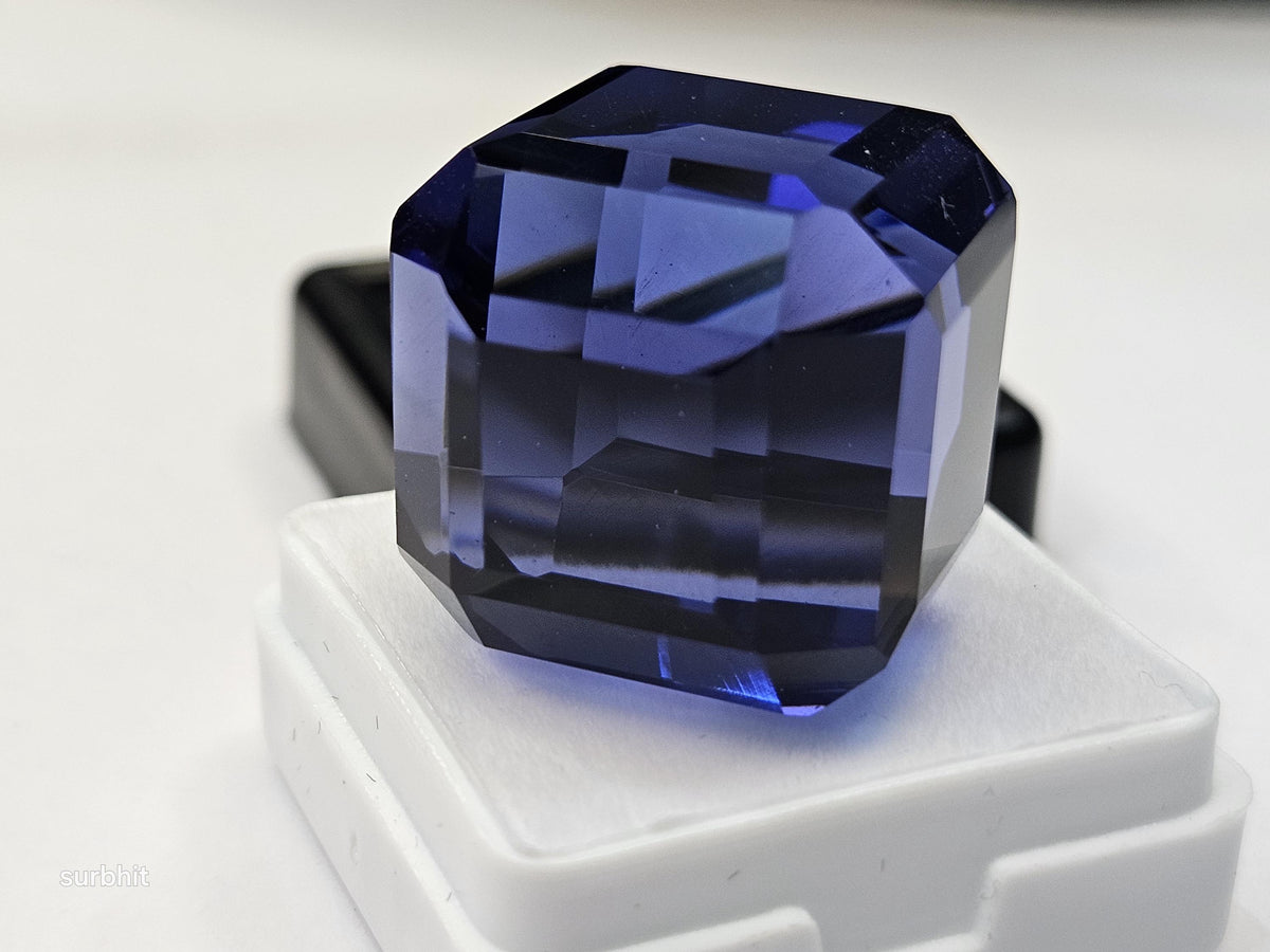 Blue Tanzanite Cube Cut Gemstone, 65 ct Faceted Stone