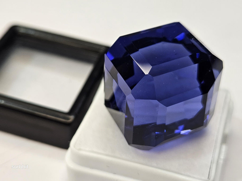 Blue Tanzanite Cube Cut Gemstone, 65 ct Faceted Stone