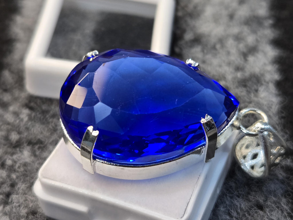 Blue Topaz Pear Cut Pendant, 70-74 Ct Brazilian Gemstone Locket