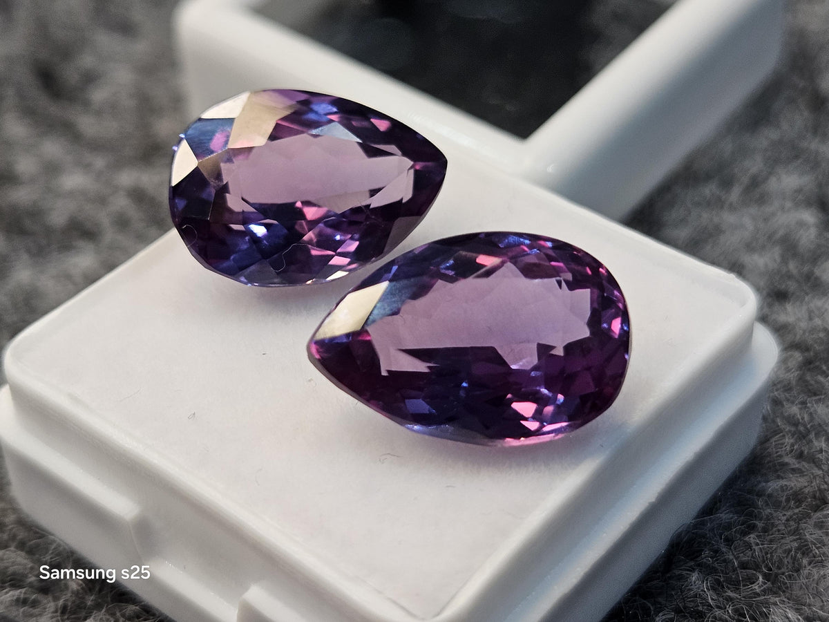 16-18 Ct Natural Brazilian Alexandrite Pair – Pear Cut Color-Change Loose Gemstones