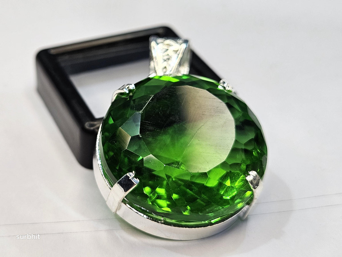 Lab-Created Green Topaz Pendant, Round Cut (80-81 Ct) Certified
