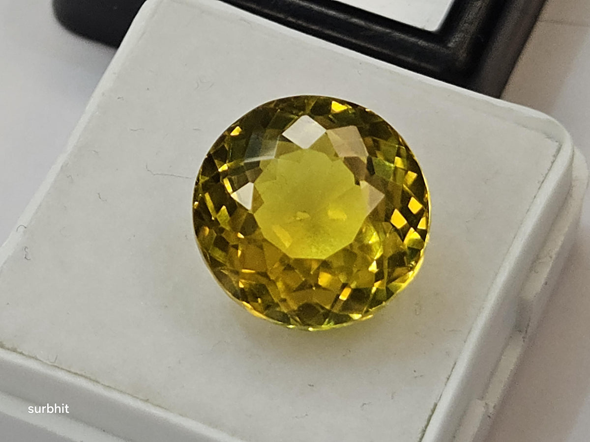 Certified Ceylon Yellow Sapphire Round Cut Gemstone, 13 Carat Pukhraj for Jewelry