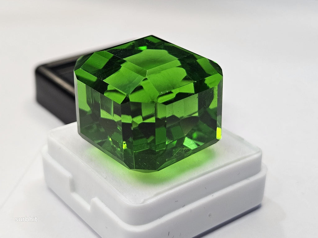 Cube Cut Green Topaz Gemstone, Lab Created, 72-74 Carats