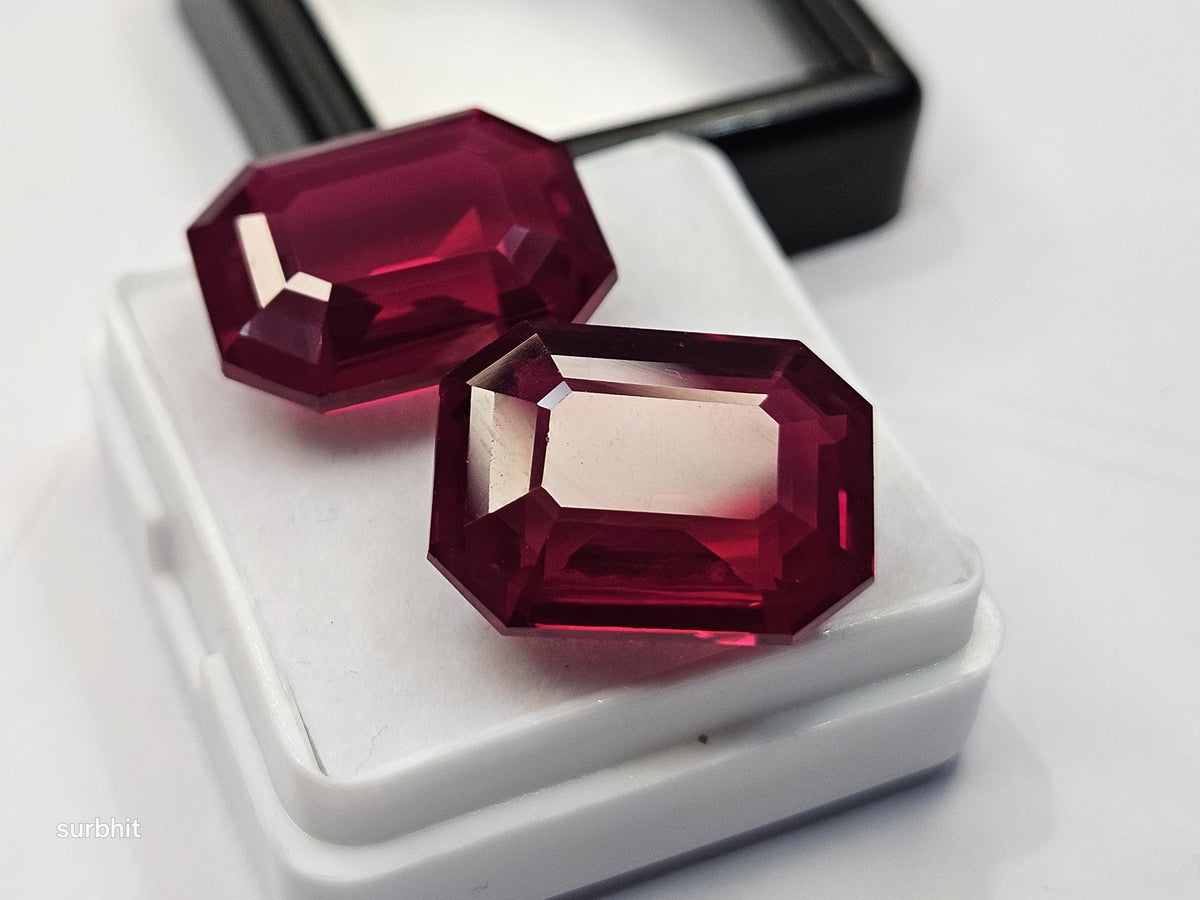 Emerald Cut Red Ruby Pair, Mozambique Gemstones (30+ Ct Total)