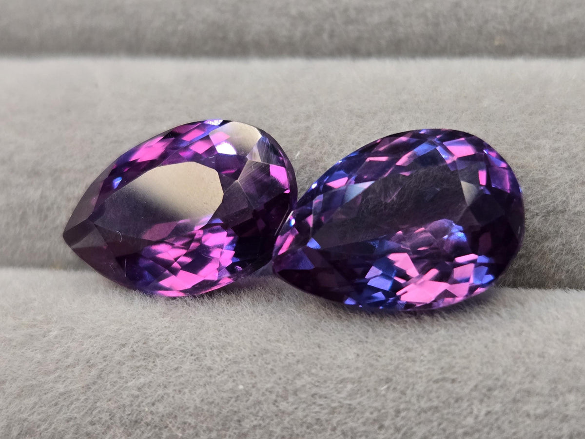 Pear Cut Alexandrite Gemstone Pair, 15+ Carat Color Change