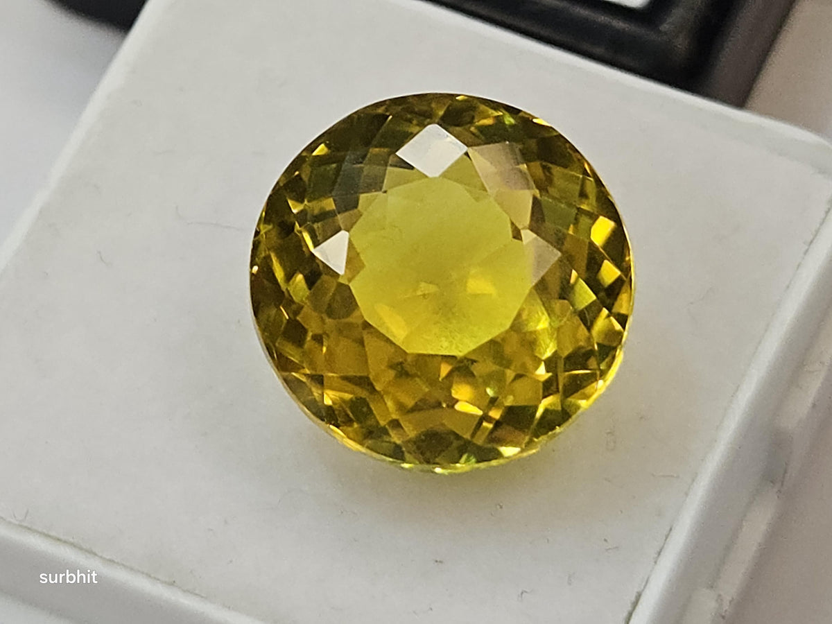 Certified Ceylon Yellow Sapphire Round Cut Gemstone, 13 Carat Pukhraj for Jewelry