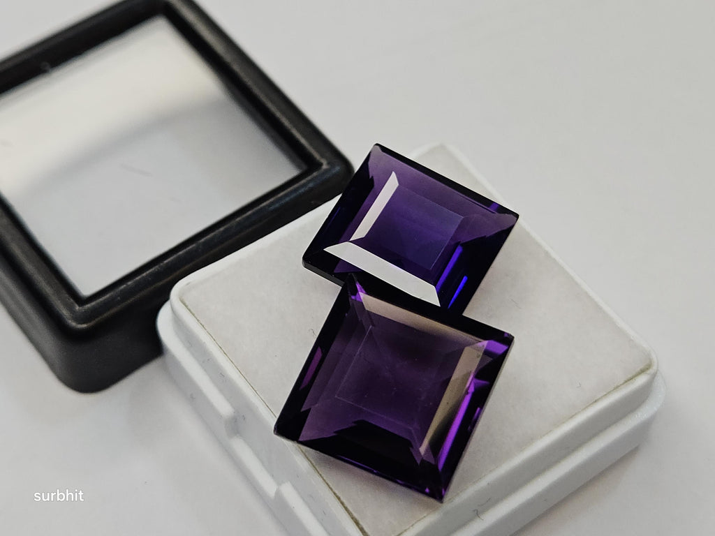 Lab Created Amethyst Princess Cut Gemstones Pair, Purple Loose Stone for Jewelry Making
