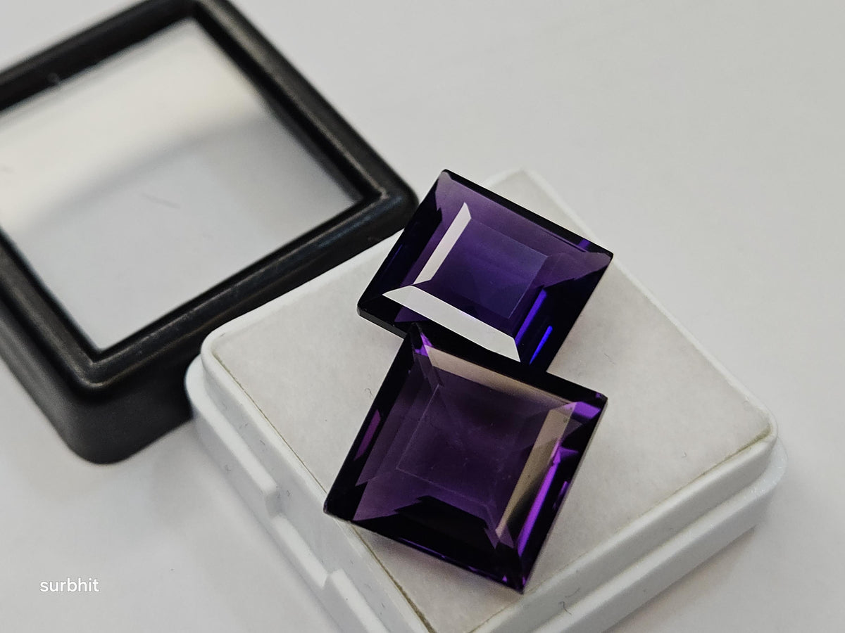 Lab Created Amethyst Princess Cut Gemstones Pair, Purple Loose Stone for Jewelry Making
