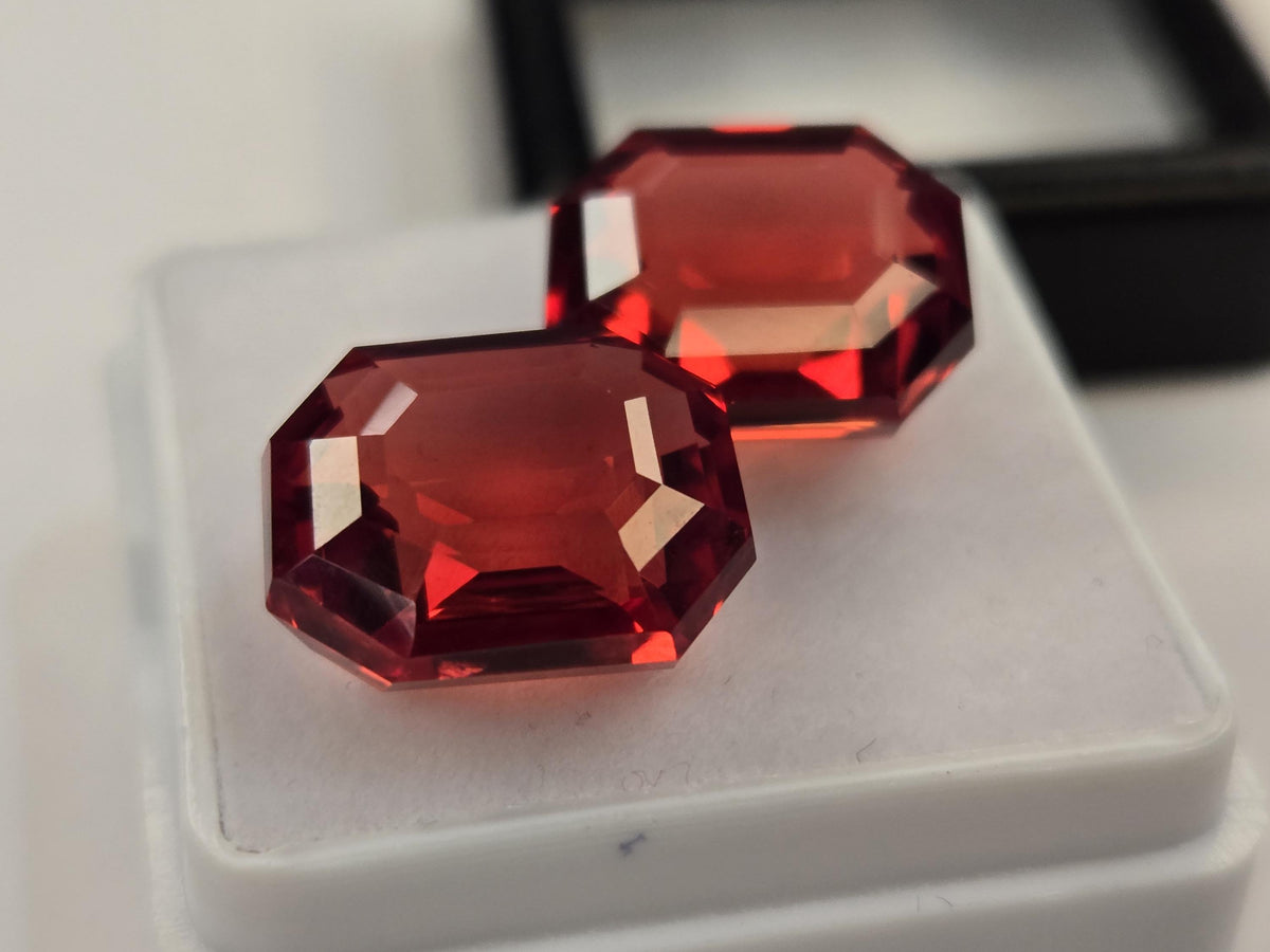 Emerald Cut Red Ruby Pair, 15+ Ct Mozambique Certified Loose Gemstones (Brazil)